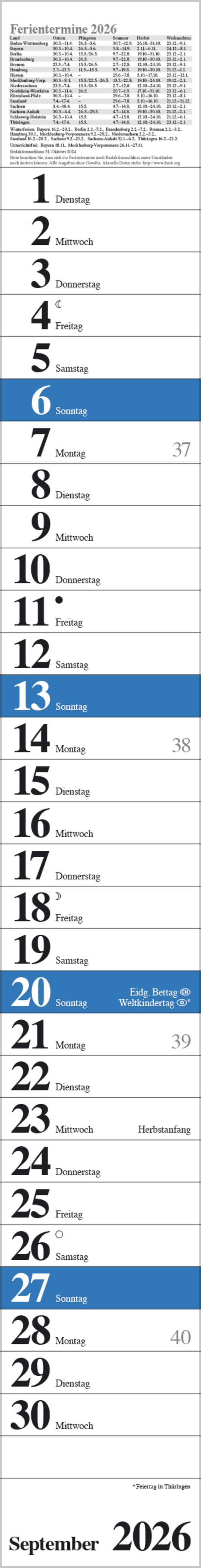 Streifenplaner Praktika Blau 2026, Innenansicht #9