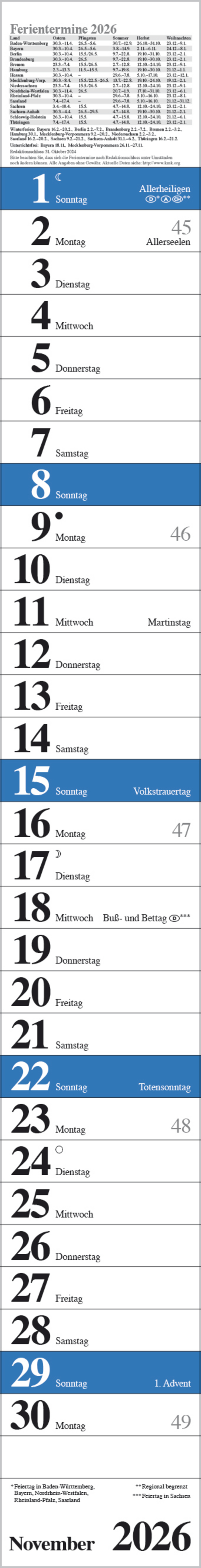 Streifenplaner Praktika Blau 2026, Innenansicht #11