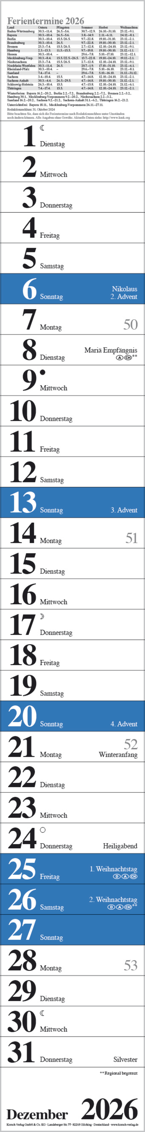 Streifenplaner Praktika Blau 2026, Innenansicht #12