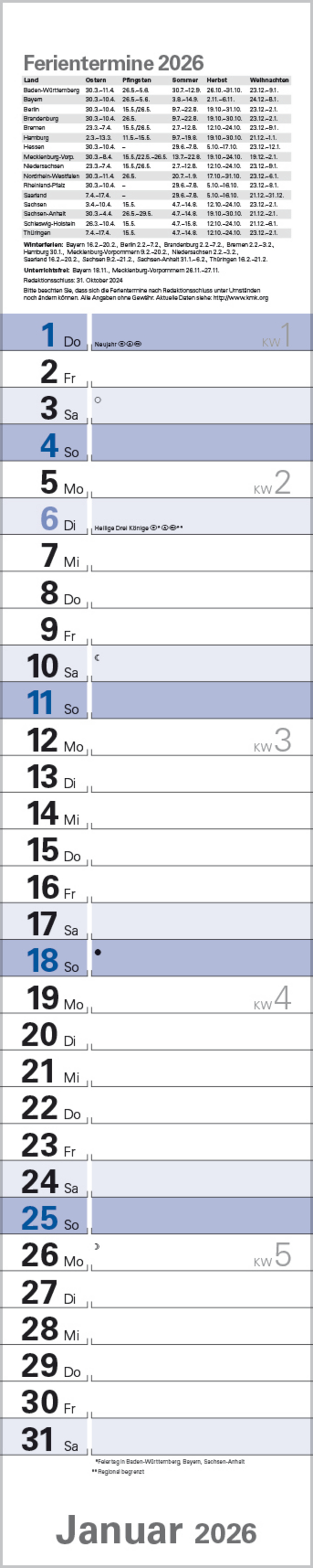 Planer Blau 2026, Innenansicht #1