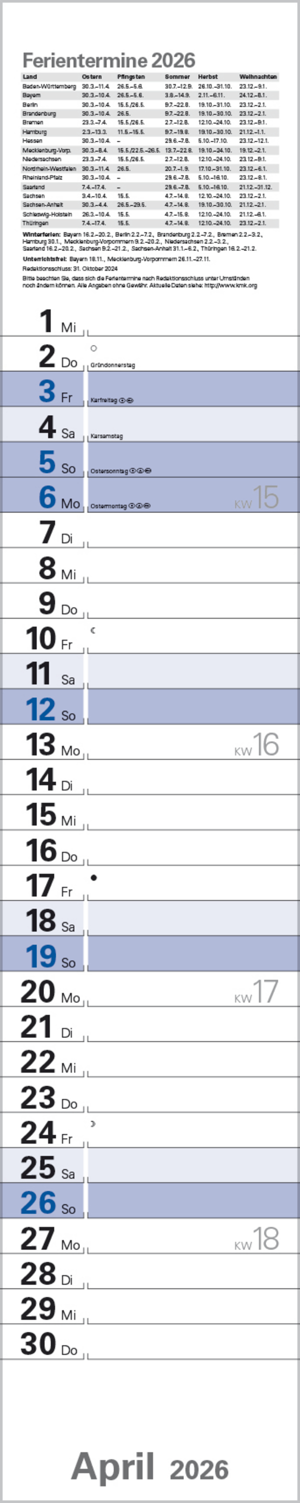 Planer Blau 2026, Innenansicht #4