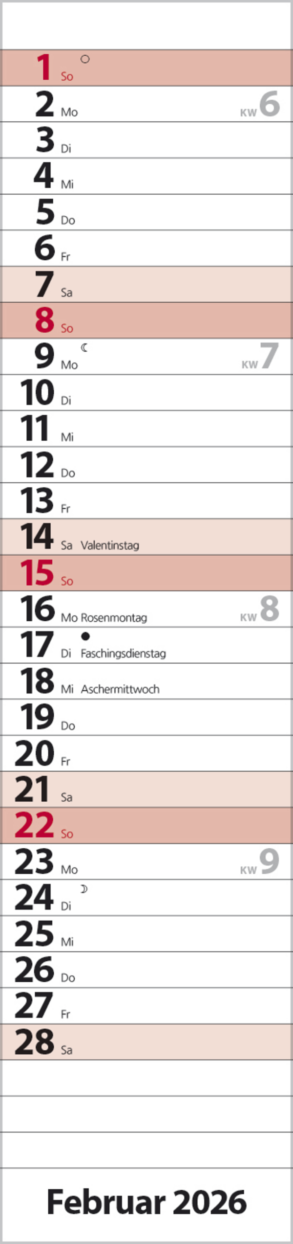 Streifenplaner Compact Rot 2026, Innenansicht #2