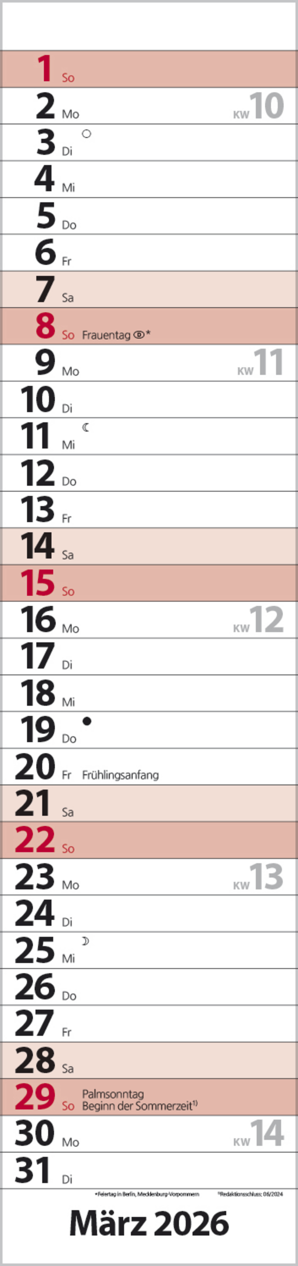 Streifenplaner Compact Rot 2026, Innenansicht #3