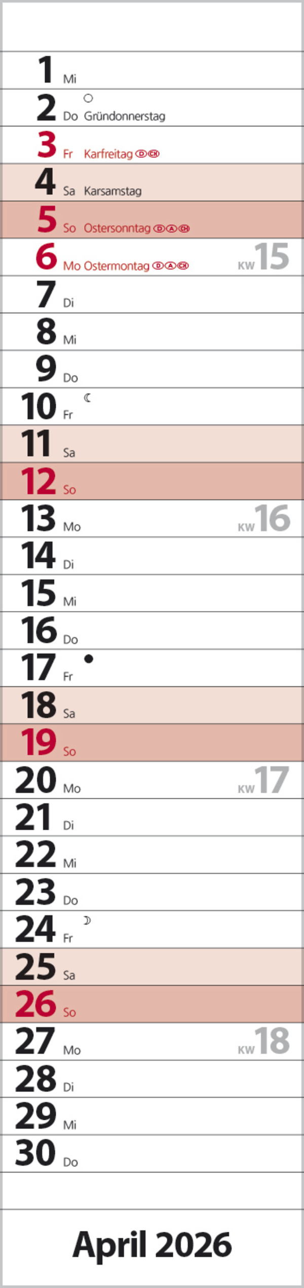 Streifenplaner Compact Rot 2026, Innenansicht #4