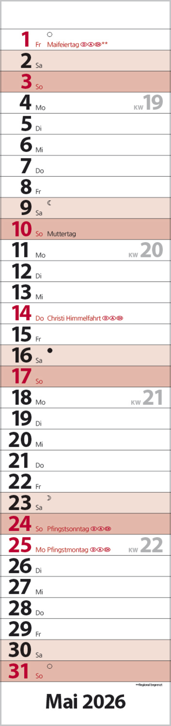 Streifenplaner Compact Rot 2026, Innenansicht #5