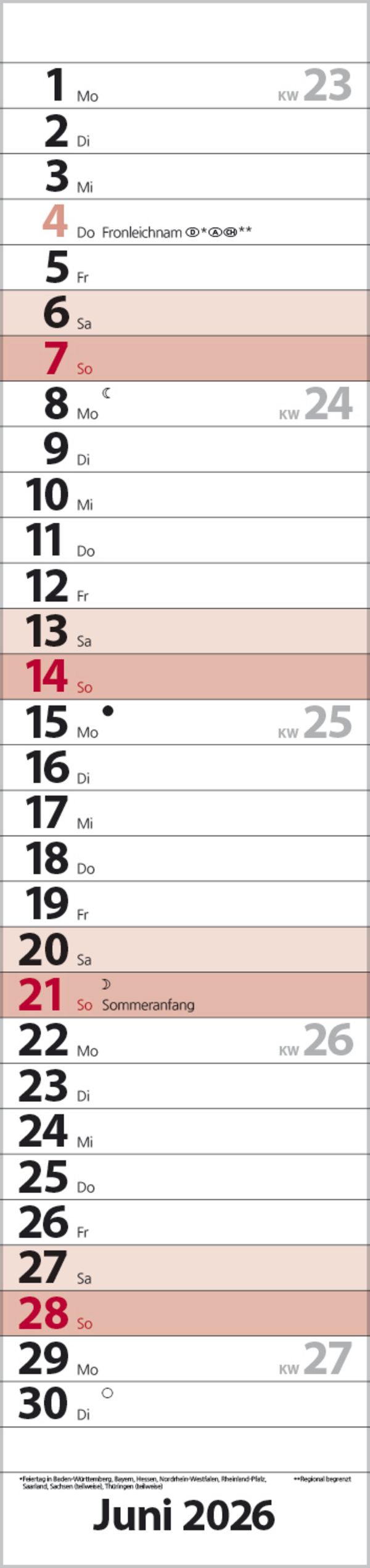 Streifenplaner Compact Rot 2026, Innenansicht #6