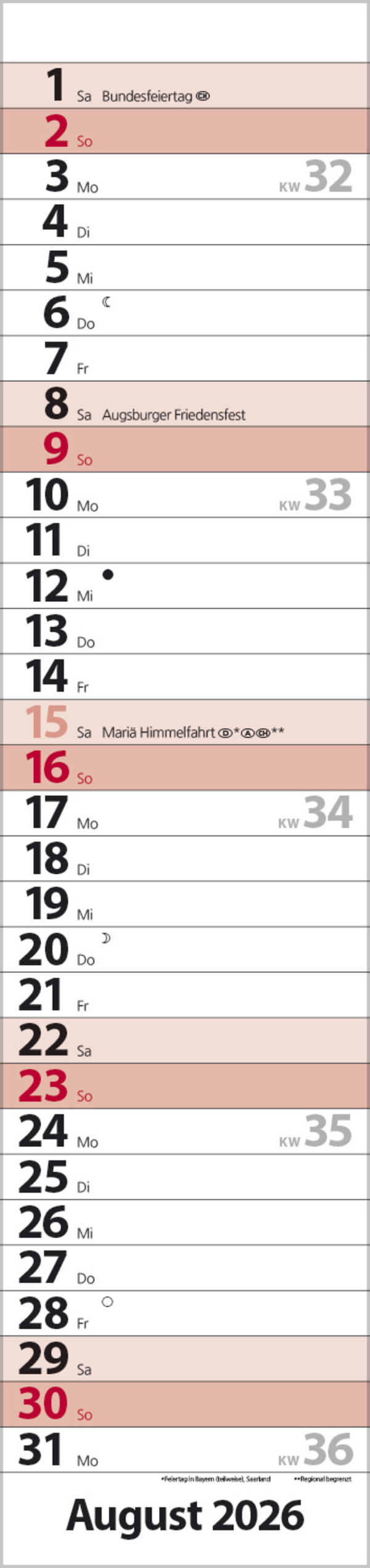 Streifenplaner Compact Rot 2026, Innenansicht #8
