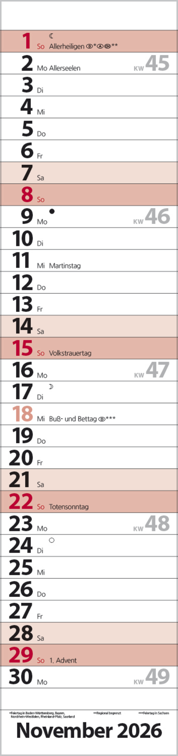 Streifenplaner Compact Rot 2026, Innenansicht #11