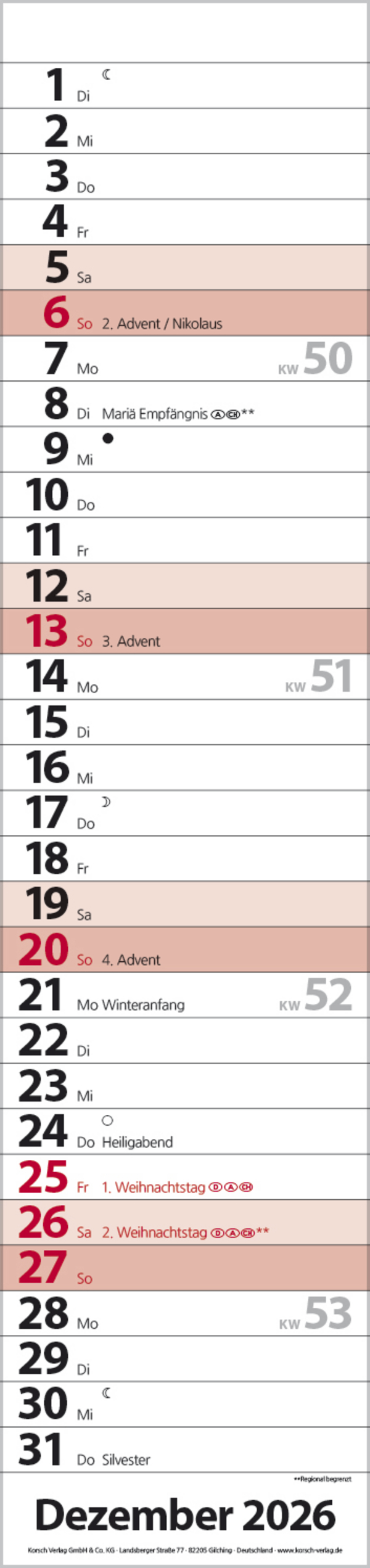 Streifenplaner Compact Rot 2026, Innenansicht #12