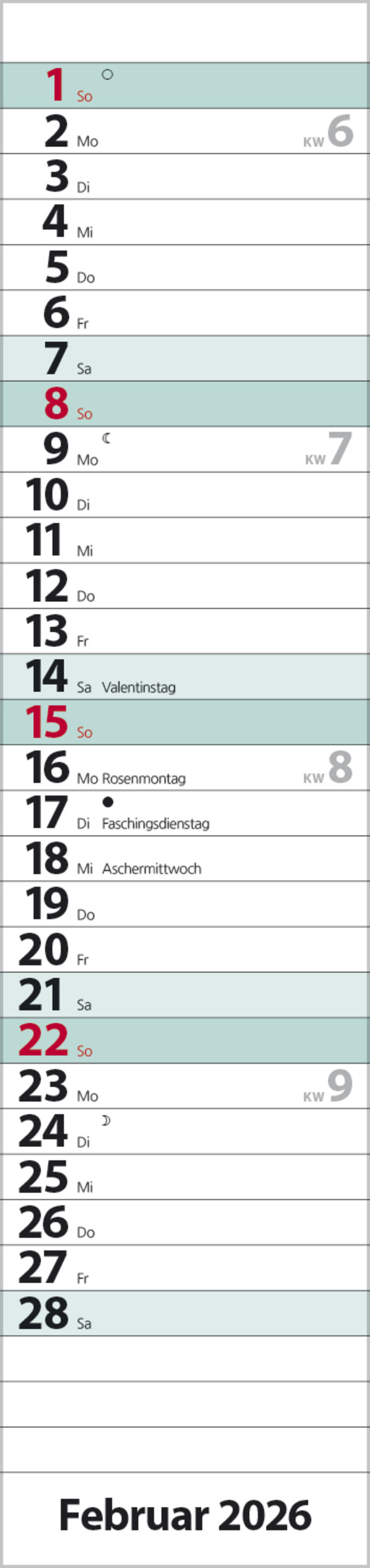 Streifenplaner Compact Türkis 2026, Innenansicht #2