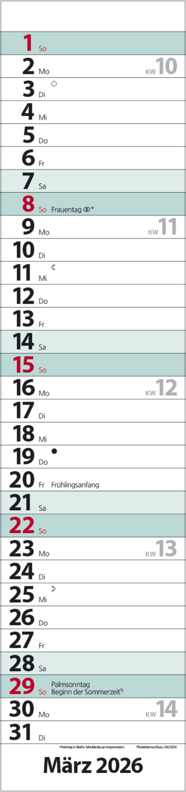 Streifenplaner Compact Türkis 2026, Innenansicht #3
