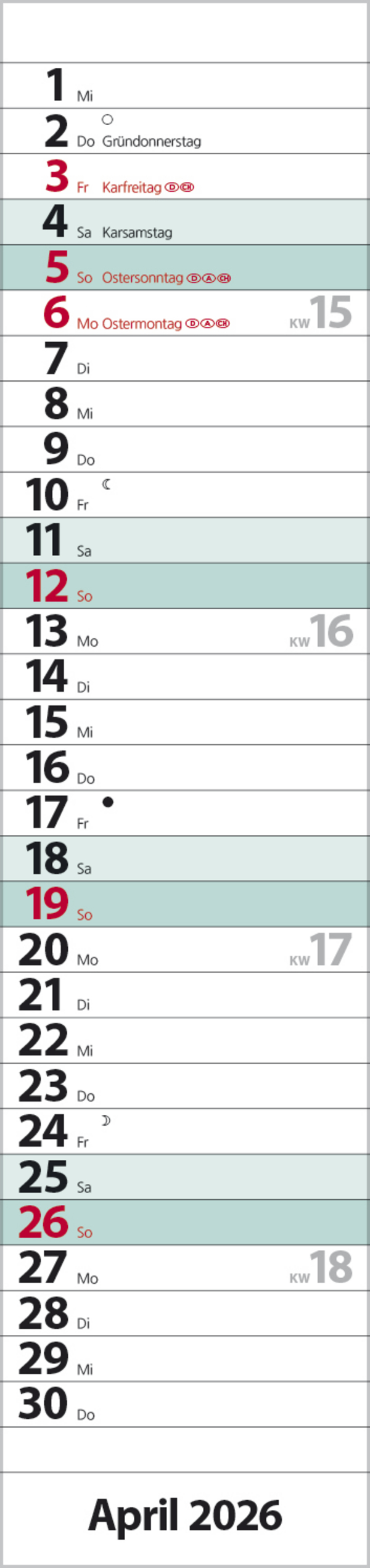 Streifenplaner Compact Türkis 2026, Innenansicht #4