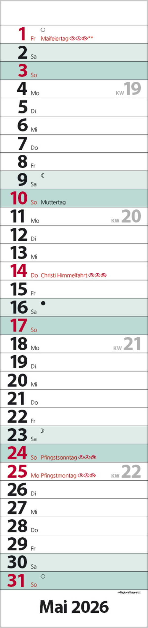 Streifenplaner Compact Türkis 2026, Innenansicht #5