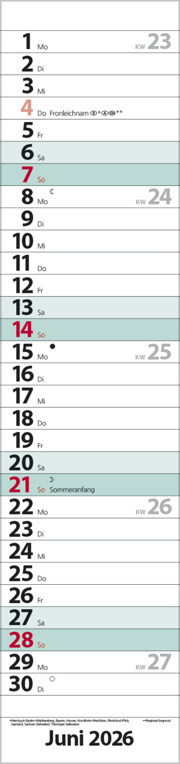 Streifenplaner Compact Türkis 2026, Innenansicht #6