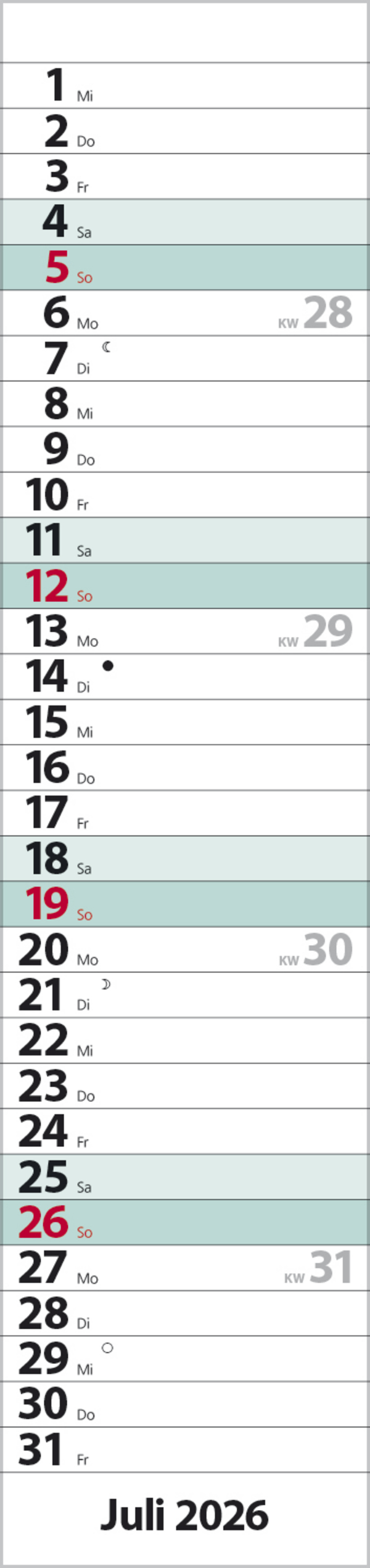 Streifenplaner Compact Türkis 2026, Innenansicht #7