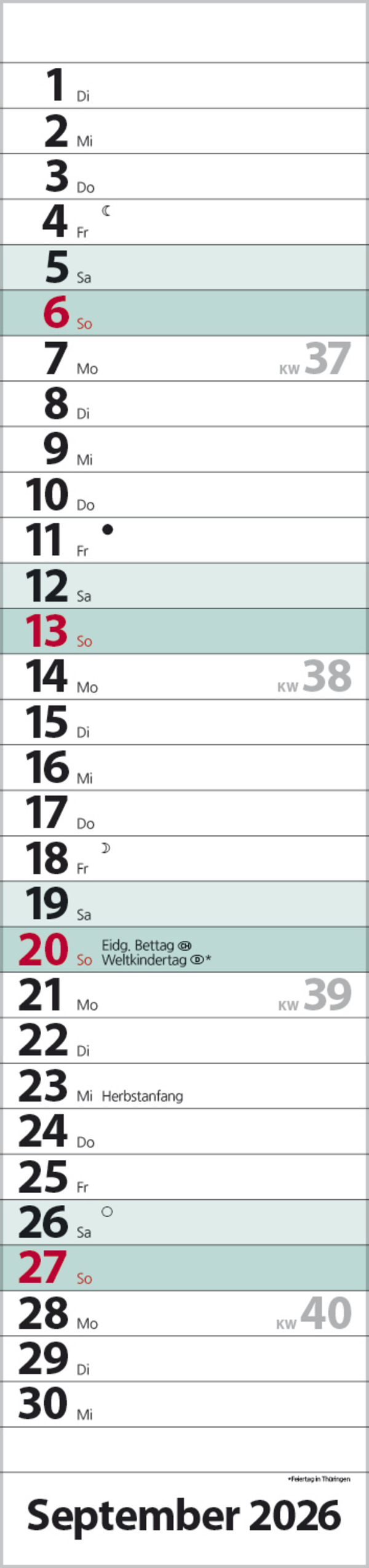 Streifenplaner Compact Türkis 2026, Innenansicht #9