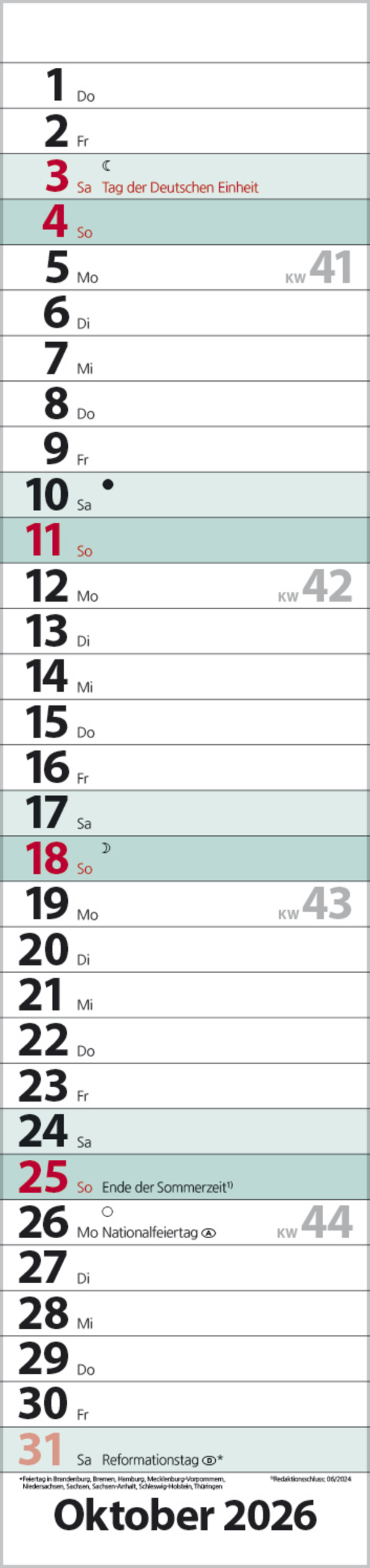 Streifenplaner Compact Türkis 2026, Innenansicht #10