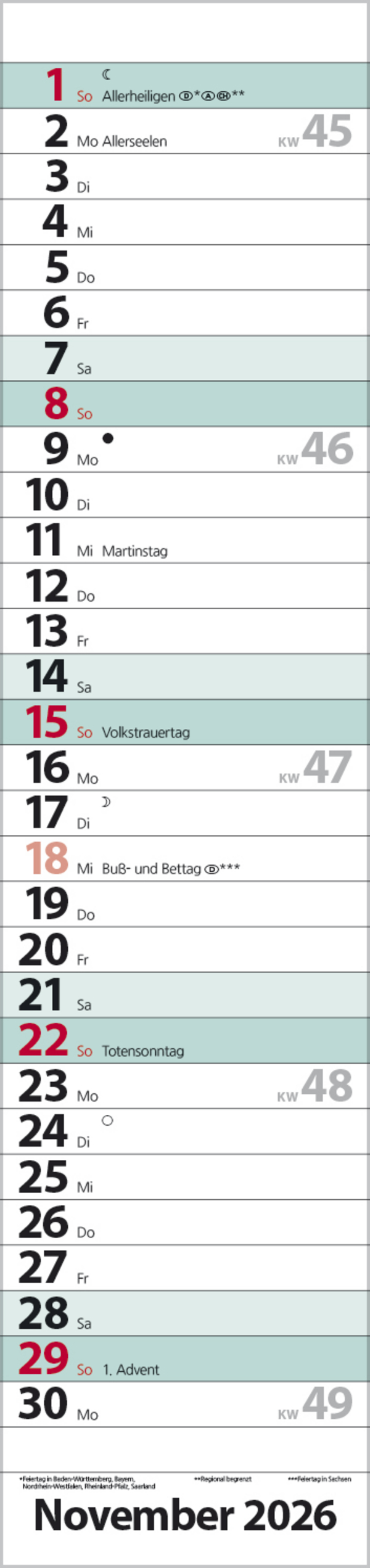 Streifenplaner Compact Türkis 2026, Innenansicht #11