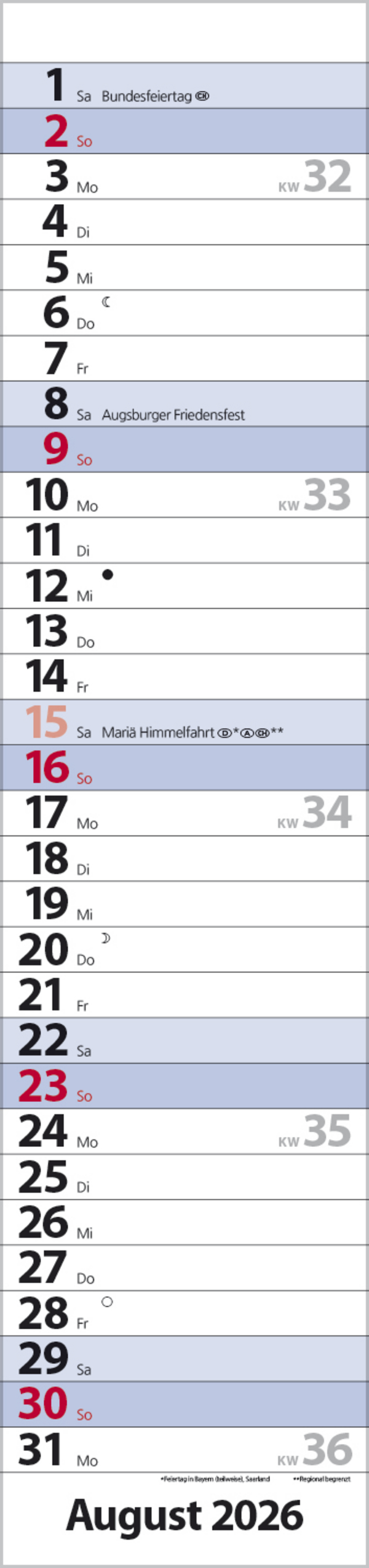 Streifenplaner Compact Blau 2026, Innenansicht #8