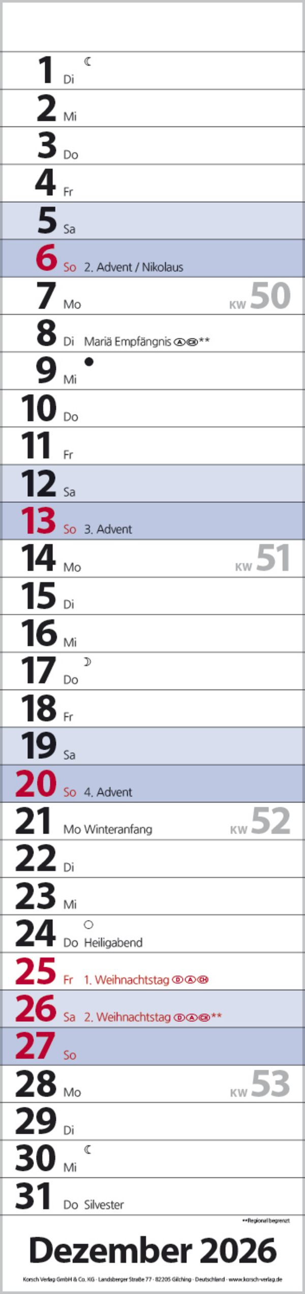 Streifenplaner Compact Blau 2026, Innenansicht #12