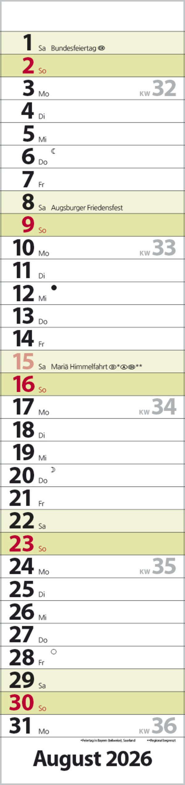 Streifenplaner Compact Gr&uuml;n 2026, Innenansicht #8