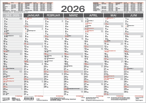 Tafelkalender A4 2026, Innenansicht #1