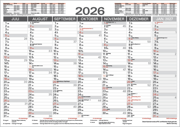 Tafelkalender A4 2026, Innenansicht #2