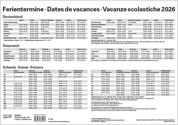 Tafelkalender A4 2026, Innenansicht #2