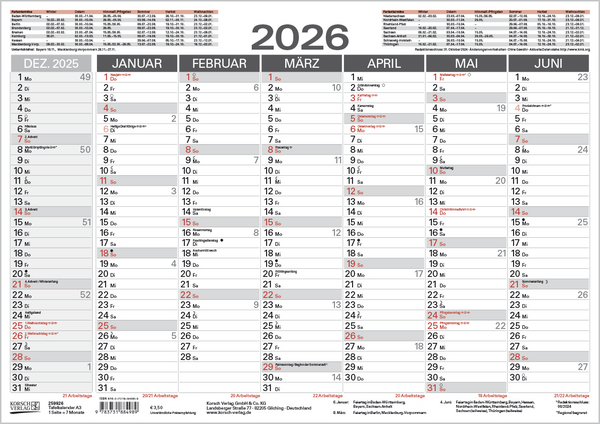 Tafelkalender A3 2026, Innenansicht #1