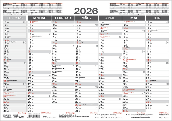 Tafelkalender A5 "Stabil" 2026, Innenansicht #1