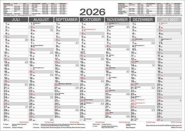 Tafelkalender A5 "Stabil" 2026, Innenansicht #2