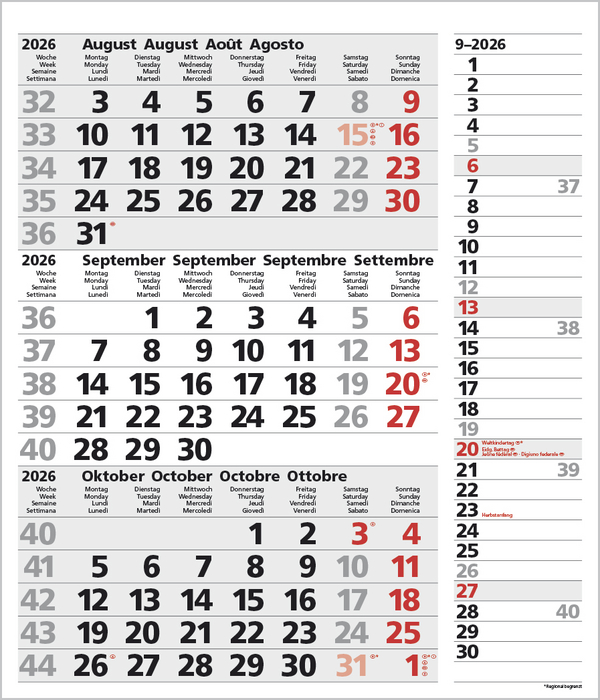 3-Monats-Planer Combi Grau 2026, Innenansicht #9