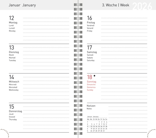 Taschenkalender Wochentimer Small Grün 2026, Innenansicht #1
