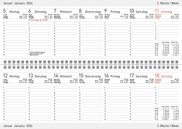 Tischquerkalender Classic Colourlux rot 2026, Innenansicht #1