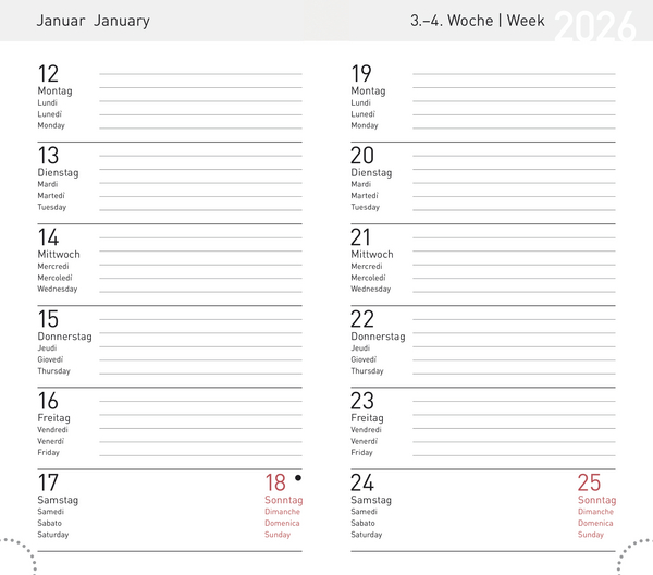 Taschenkalender Modus geheftet Einlage 2026, Innenansicht #1