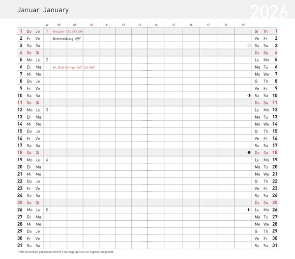 Taschenkalender Pluto geheftet PVC burgund 2026, Innenansicht #1