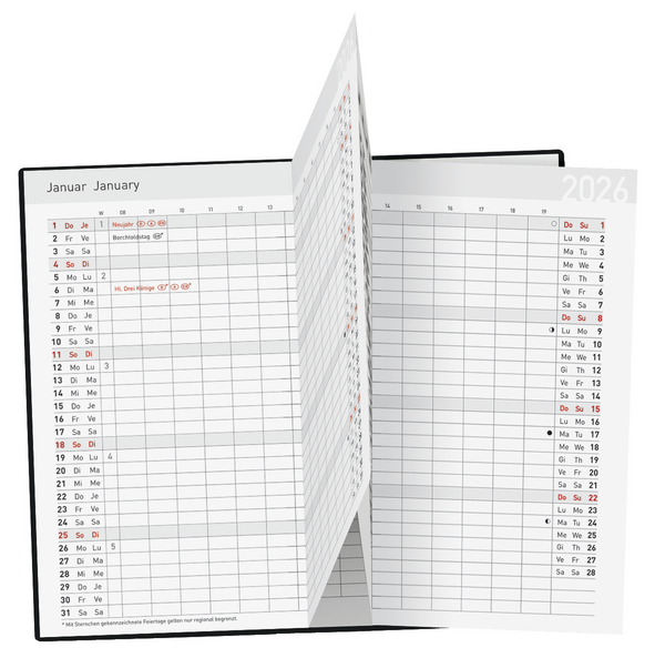 Taschenkalender Saturn Leporello PVC schwarz 2026, Innenansicht #1