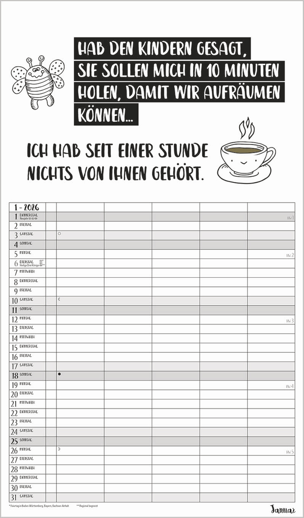 Visual Words Familienplaner 2026, Innenansicht #1
