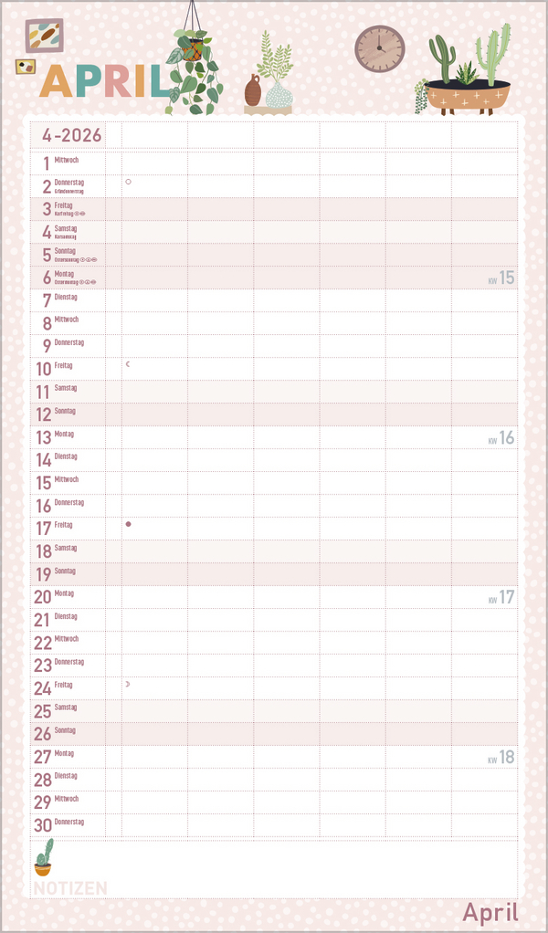 Familienplaner Happy Plants 2026, Innenansicht #4