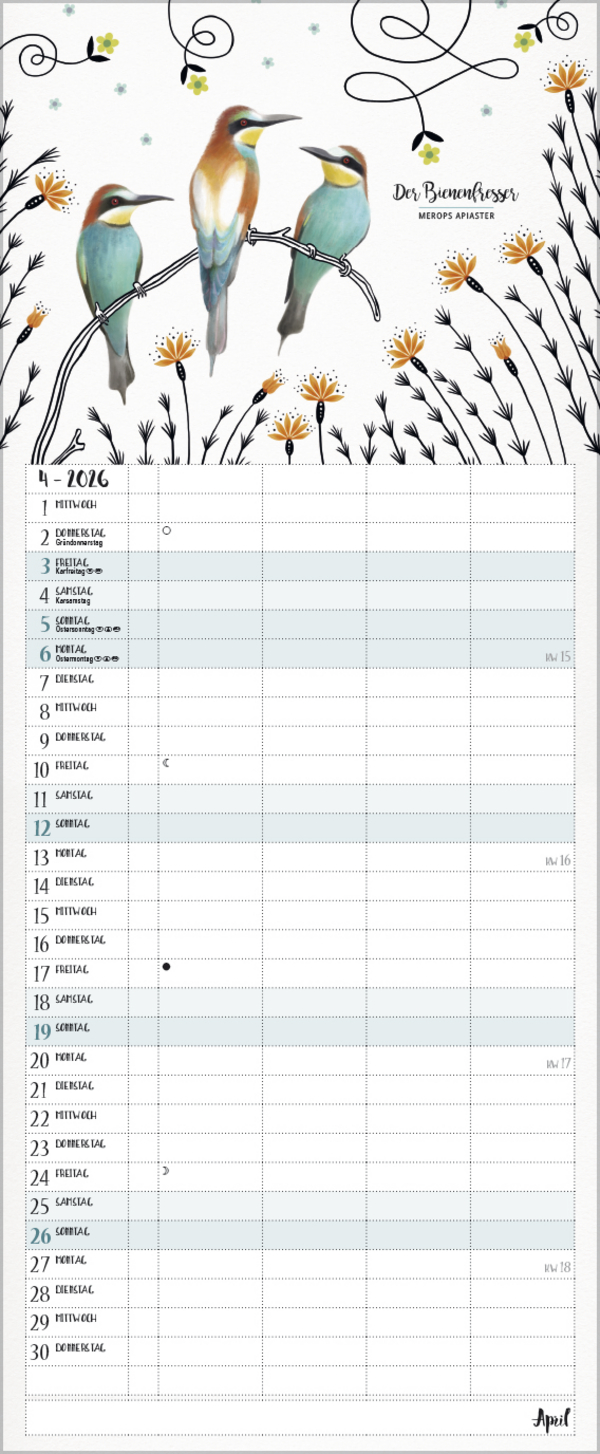 Familienplaner Pretty Birds 2026, Innenansicht #4
