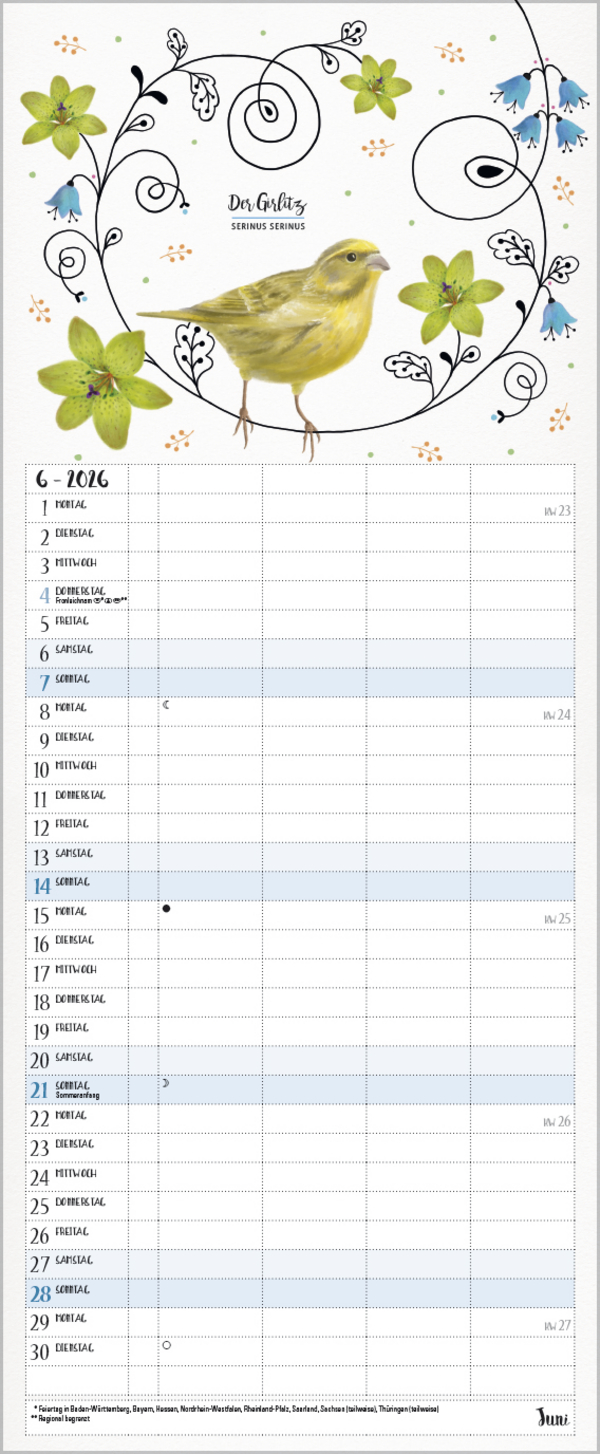Familienplaner Pretty Birds 2026, Innenansicht #6