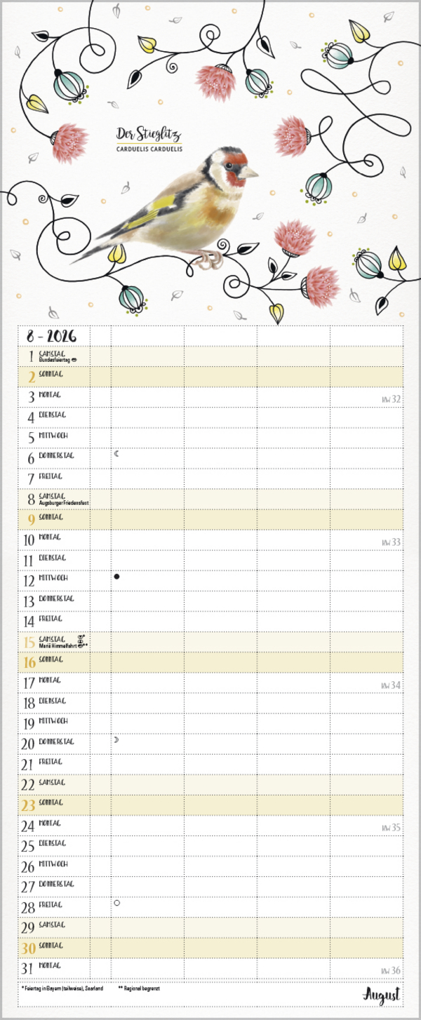 Familienplaner Pretty Birds 2026, Innenansicht #8