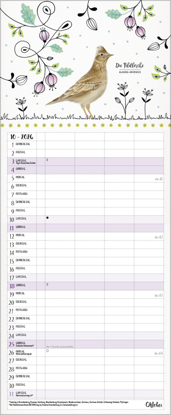 Familienplaner Pretty Birds 2026, Innenansicht #10