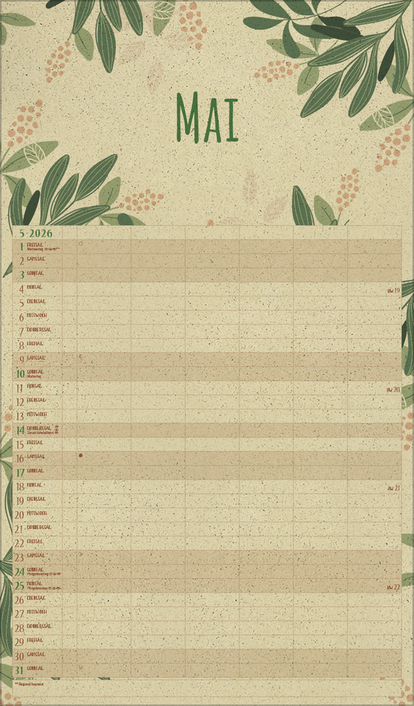 Familienplaner Art of Nature aus Graspapier 2026, Innenansicht #5