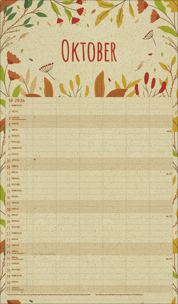 Familienplaner Art of Nature aus Graspapier 2026, Innenansicht #10