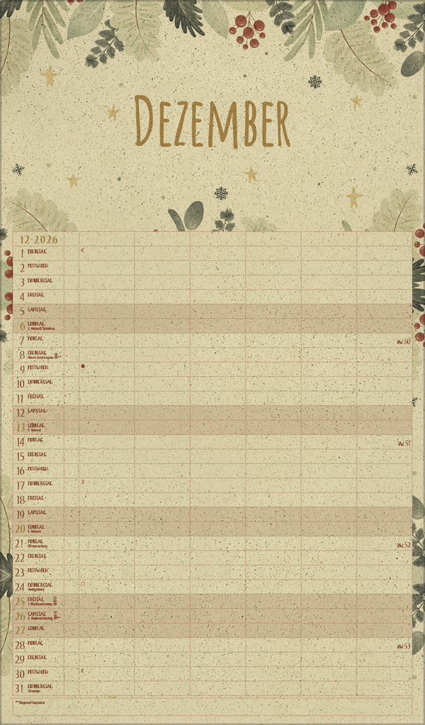 Familienplaner Art of Nature aus Graspapier 2026, Innenansicht #12