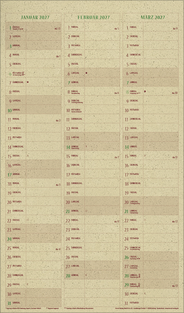 Familienplaner Art of Nature aus Graspapier 2026, Innenansicht #13
