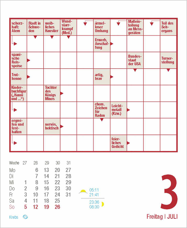 Kreuzworträtsel 2026, Innenansicht #9