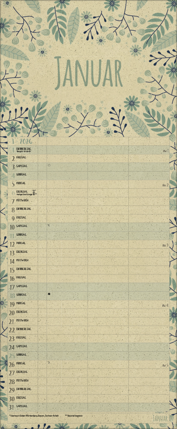 Natural Art Timer f&uuml;r 2 Graspapier 2026, Innenansicht #1