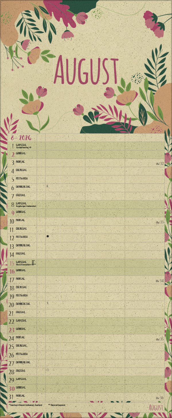 Natural Art Timer f&uuml;r 2 Graspapier 2026, Innenansicht #8